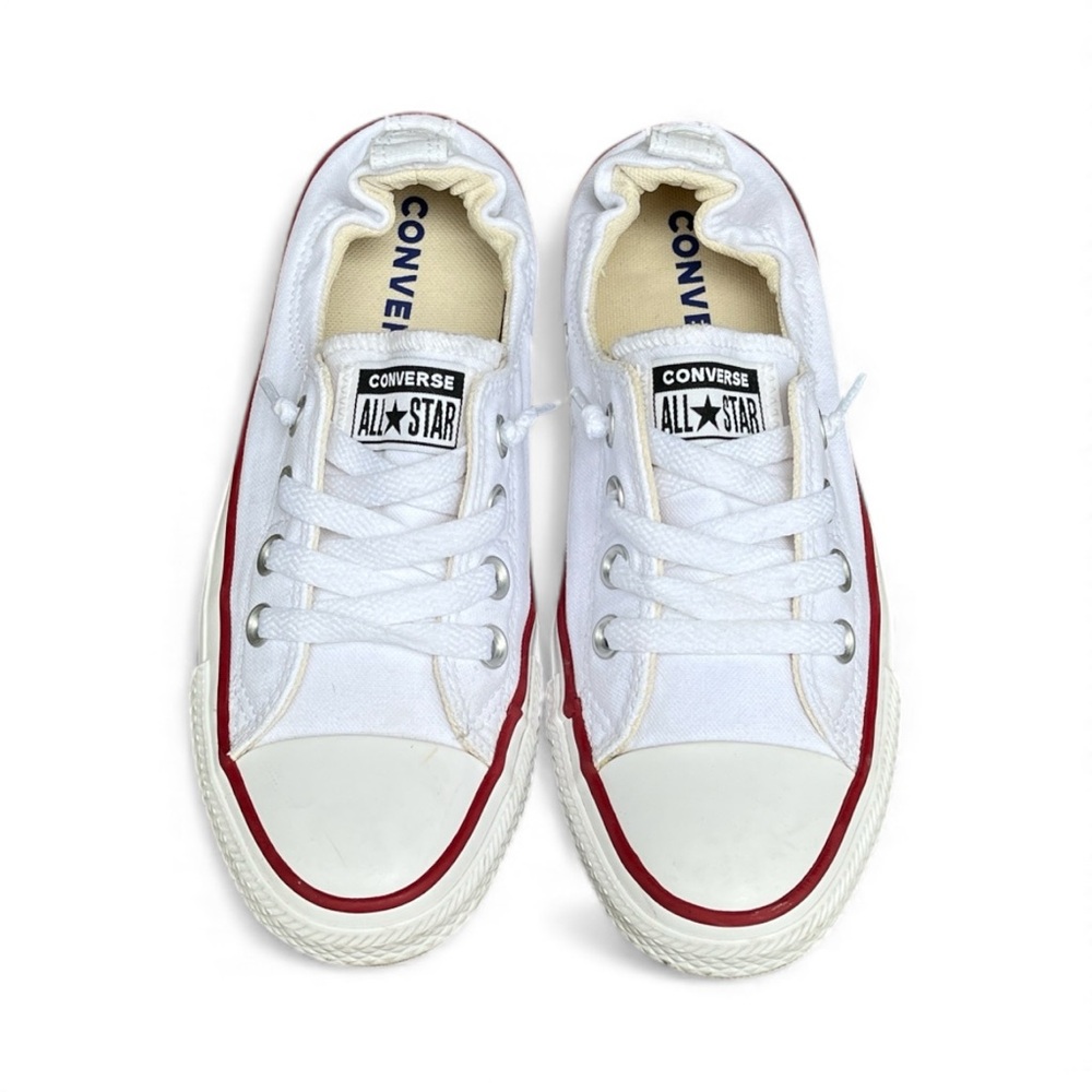 Converse White Sneakers with Red and Navy Stripe - Picture 6 of 13